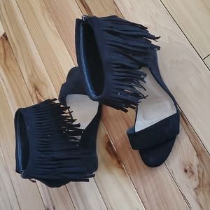 Suede fringe wedge sandals